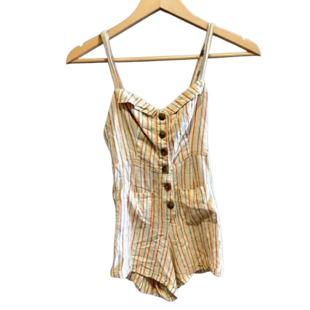 Urban Outfitters Striped Button-Front Romper | Size S | Linen Blend - Picture 2 of 6